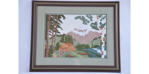 Framed Needle Painting of a Country Scene